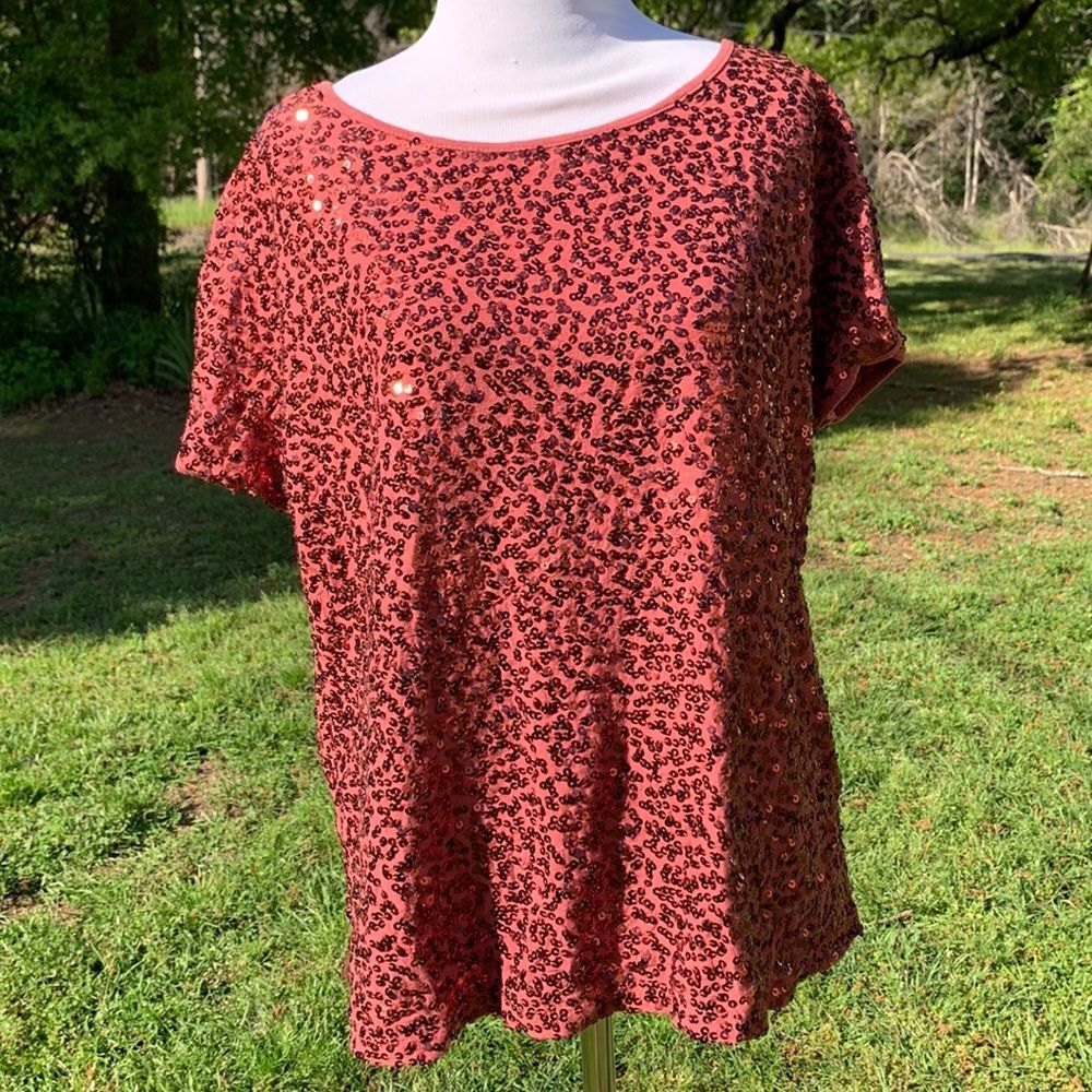 Vintage? Monroe & Main Fully Sequined Blouse Size Large Cotton & Modal Fabric